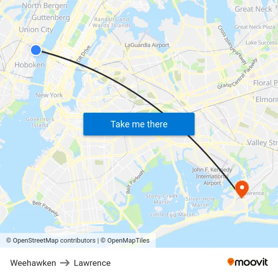 Weehawken to Lawrence map