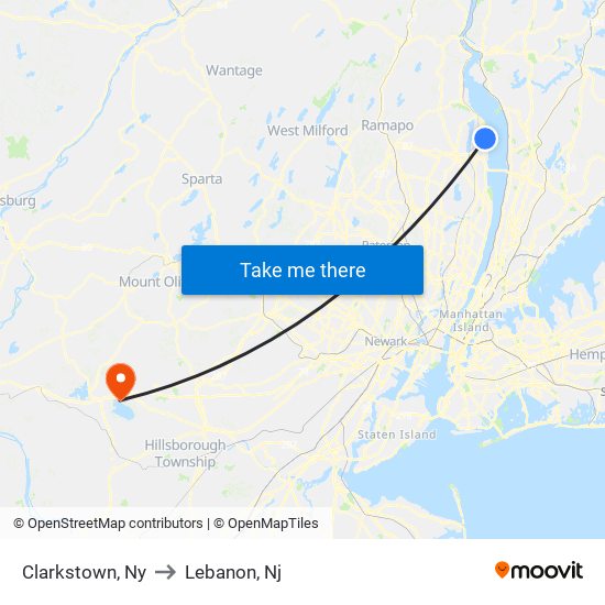 Clarkstown, Ny to Lebanon, Nj map