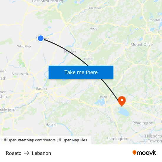 Roseto to Lebanon map