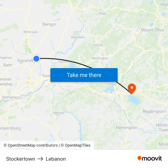 Stockertown to Lebanon map
