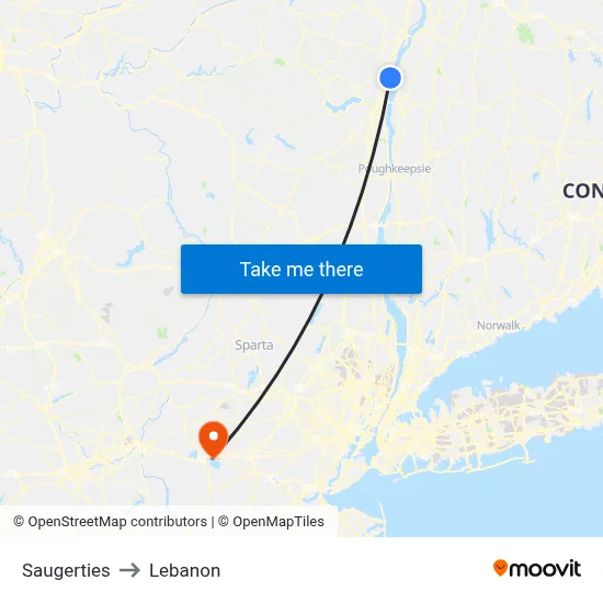 Saugerties to Lebanon map