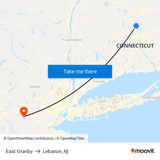 East Granby to Lebanon, Nj map