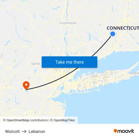 Wolcott to Lebanon map