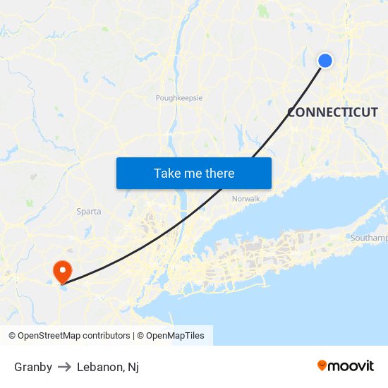 Granby to Lebanon, Nj map