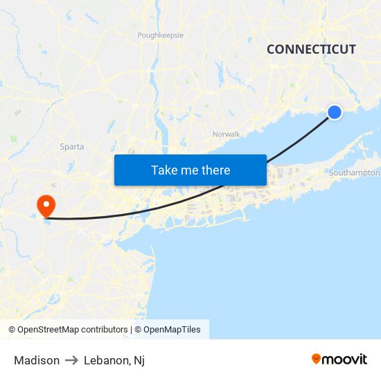 Madison to Lebanon, Nj map