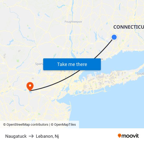 Naugatuck to Lebanon, Nj map