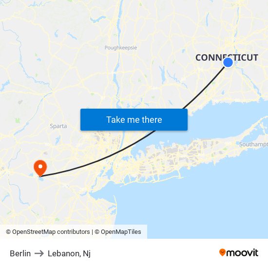 Berlin to Lebanon, Nj map