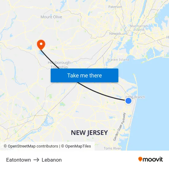 Eatontown to Lebanon map