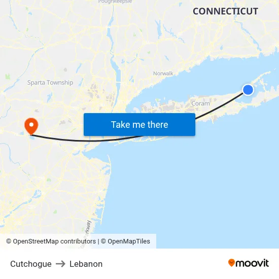 Cutchogue to Lebanon map