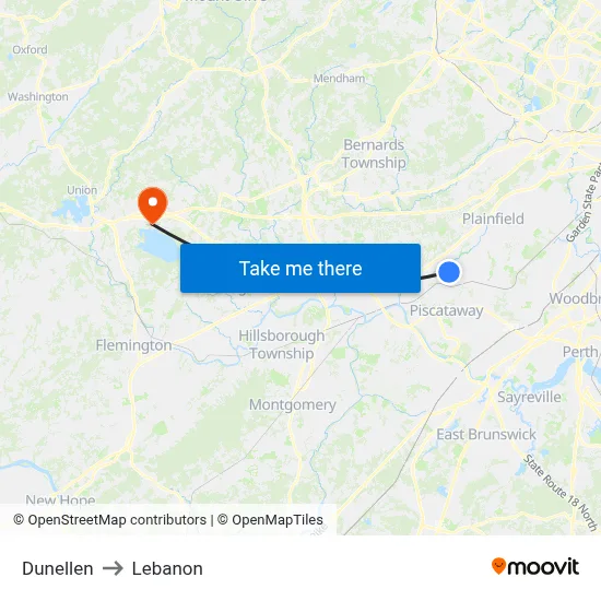 Dunellen to Lebanon map