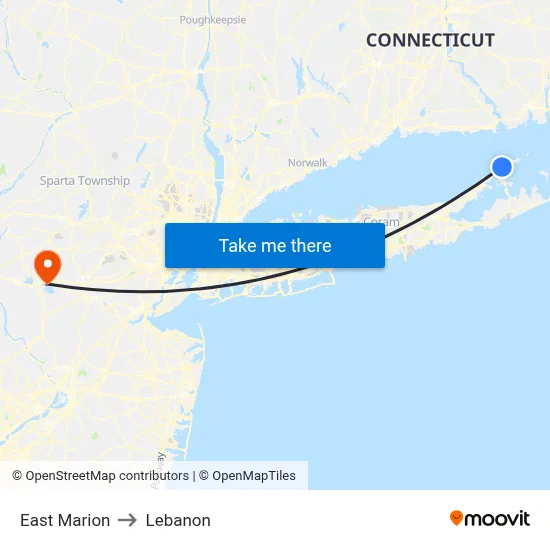 East Marion to Lebanon map