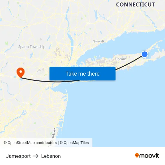 Jamesport to Lebanon map