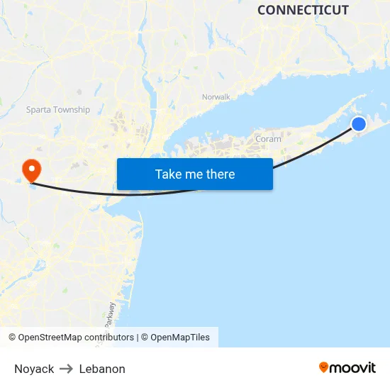 Noyack to Lebanon map