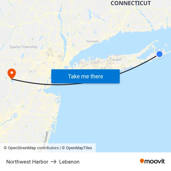 Northwest Harbor to Lebanon map