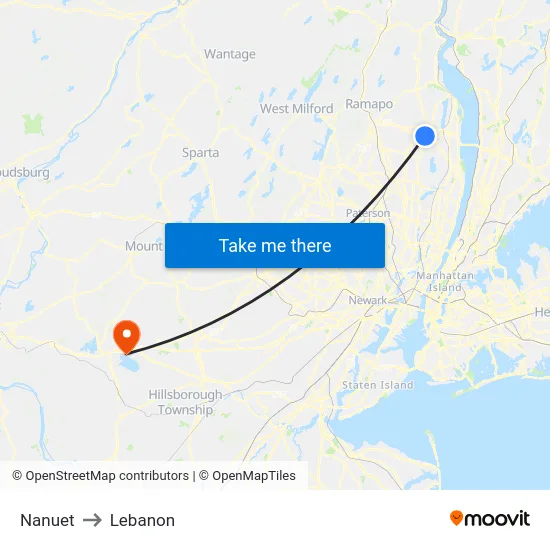 Nanuet to Lebanon map