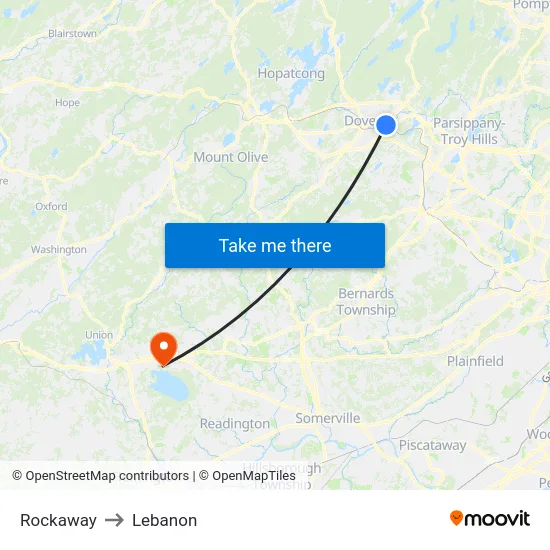 Rockaway to Lebanon map