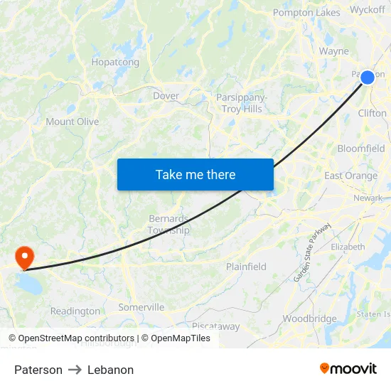 Paterson to Lebanon map