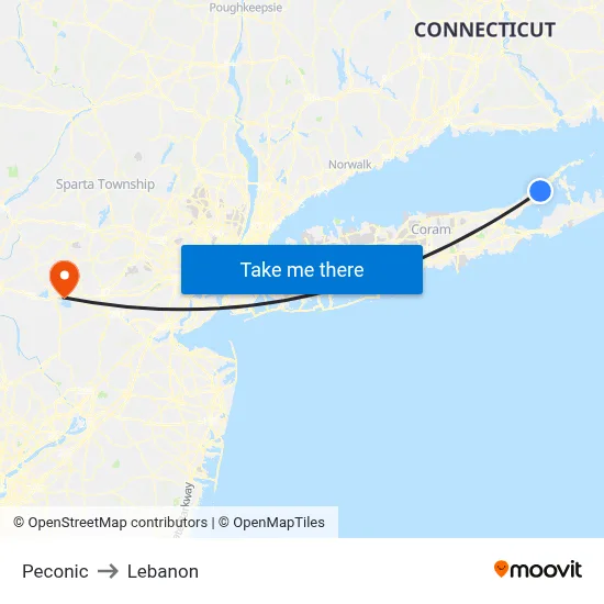 Peconic to Lebanon map