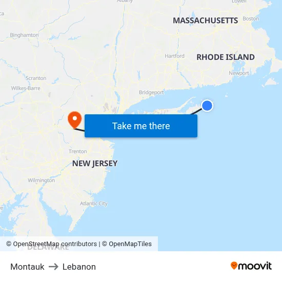 Montauk to Lebanon map