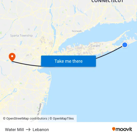 Water Mill to Lebanon map