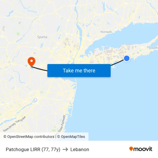 Patchogue LIRR (77, 77y) to Lebanon map