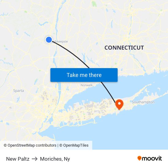 New Paltz to Moriches, Ny map