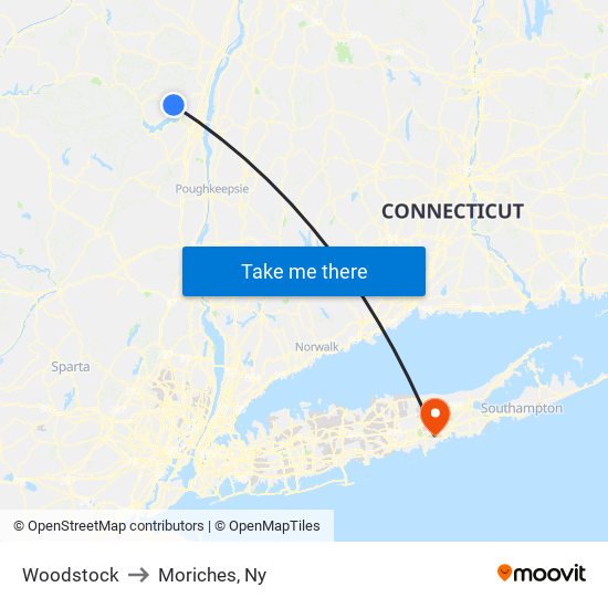 Woodstock to Moriches, Ny map