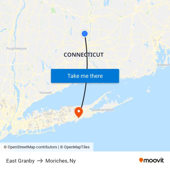 East Granby to Moriches, Ny map