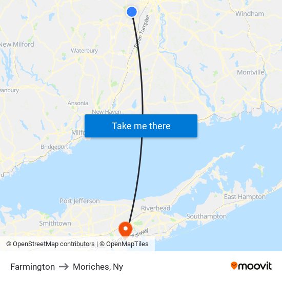 Farmington to Moriches, Ny map