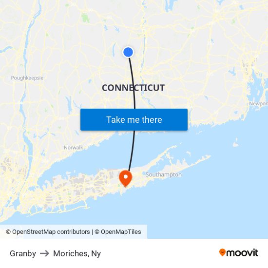 Granby to Moriches, Ny map