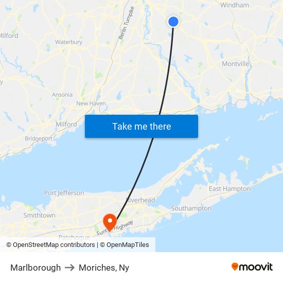 Marlborough to Moriches, Ny map