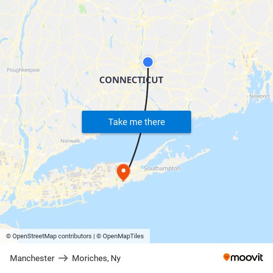 Manchester to Moriches, Ny map
