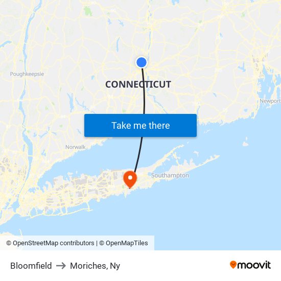 Bloomfield to Moriches, Ny map