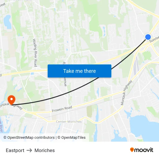 Eastport to Moriches map