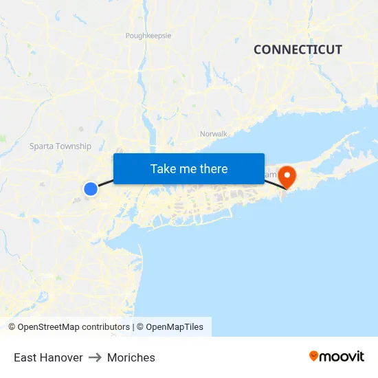 East Hanover to Moriches map
