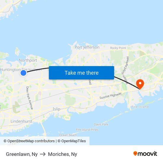 Greenlawn, Ny to Moriches, Ny map