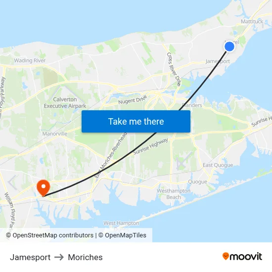 Jamesport to Moriches map