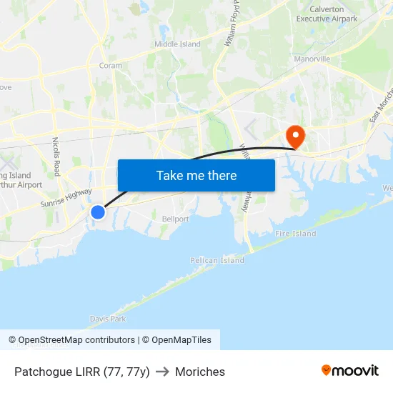 Patchogue LIRR (77, 77y) to Moriches map