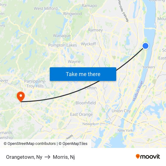 Orangetown, Ny to Morris, Nj map