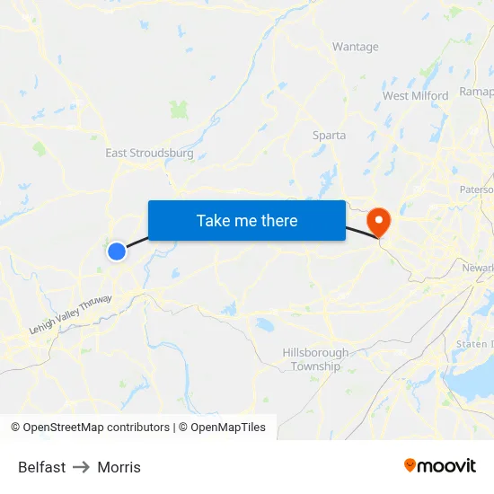 Belfast to Morris map