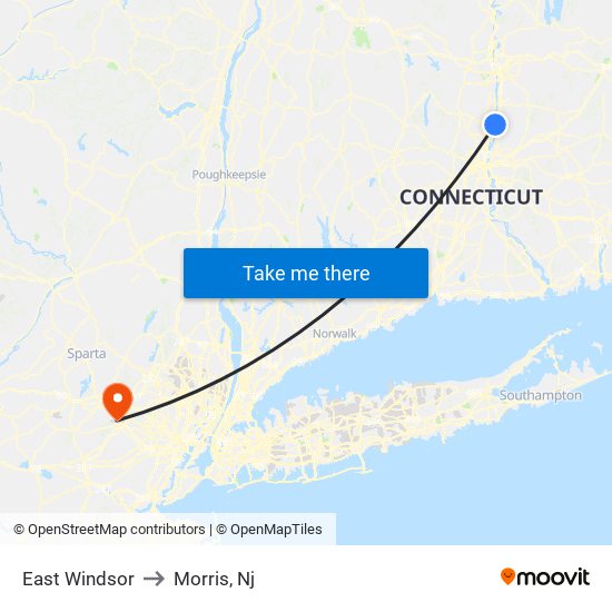 East Windsor to Morris, Nj map