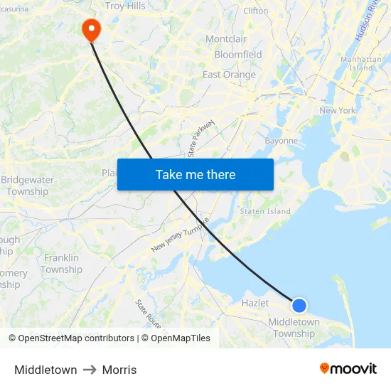 Middletown to Morris map