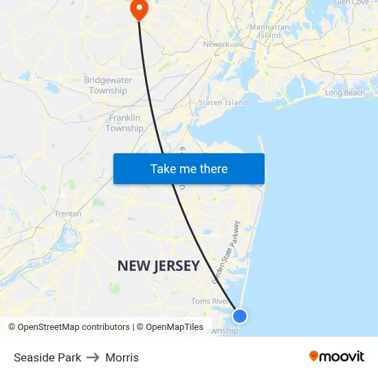 Seaside Park to Morris map