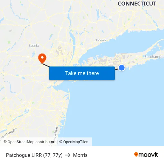 Patchogue LIRR (77, 77y) to Morris map