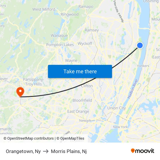 Orangetown, Ny to Morris Plains, Nj map