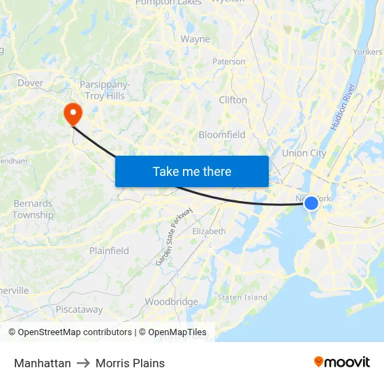 Manhattan to Morris Plains map