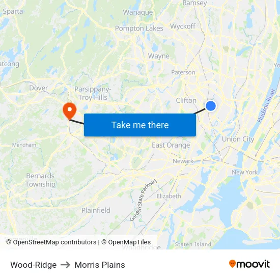 Wood-Ridge to Morris Plains map