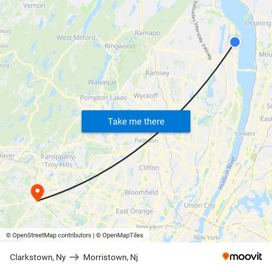 Clarkstown, Ny to Morristown, Nj map