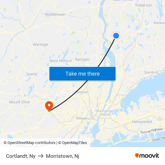 Cortlandt, Ny to Morristown, Nj map