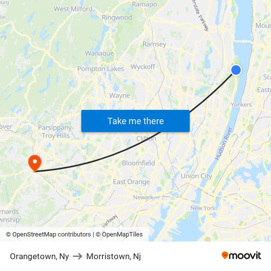 Orangetown, Ny to Morristown, Nj map